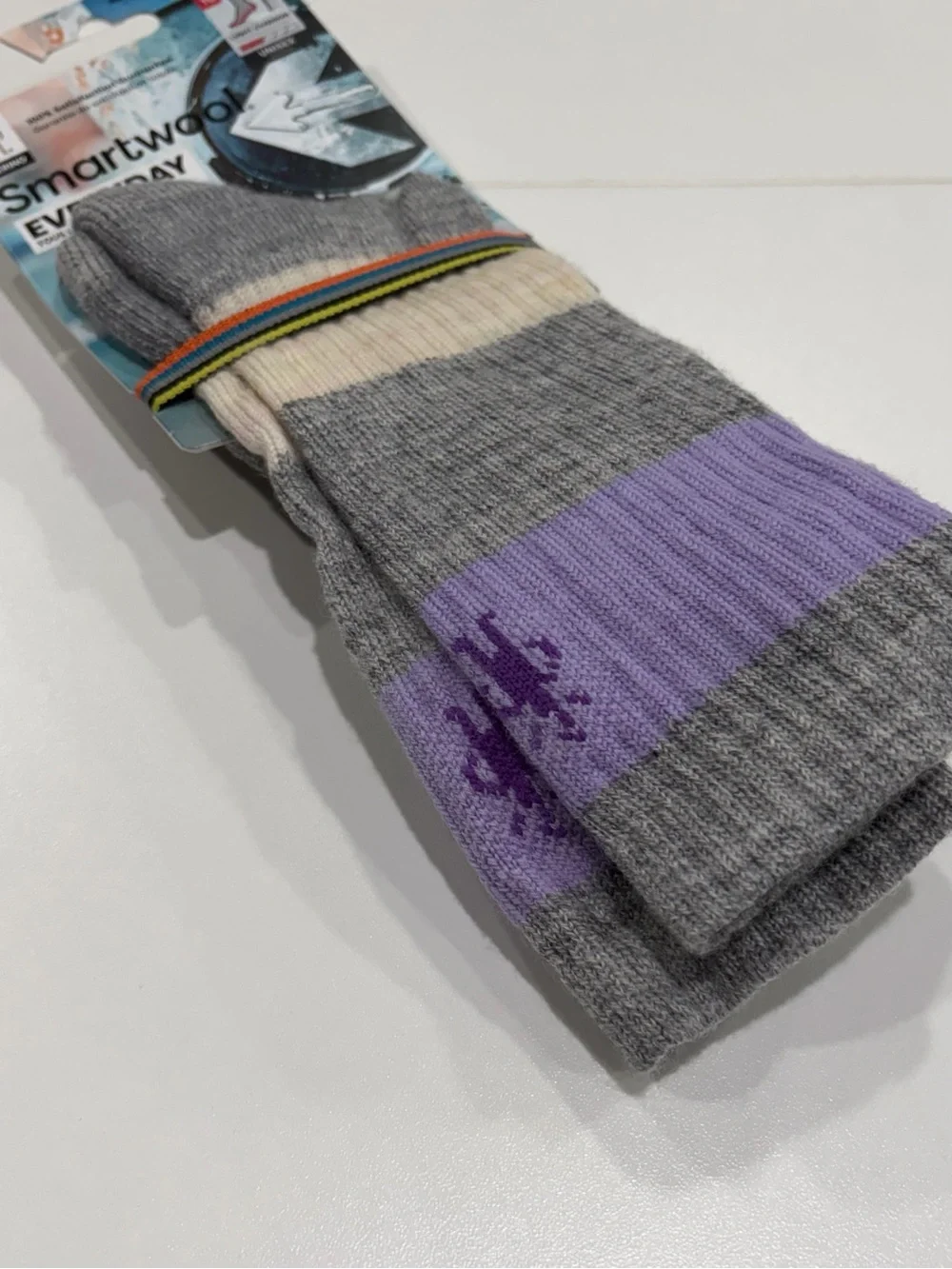 SmartWool Women's XL Everyday Barnsley Sweater Socks Grey Purple NWT Stripes